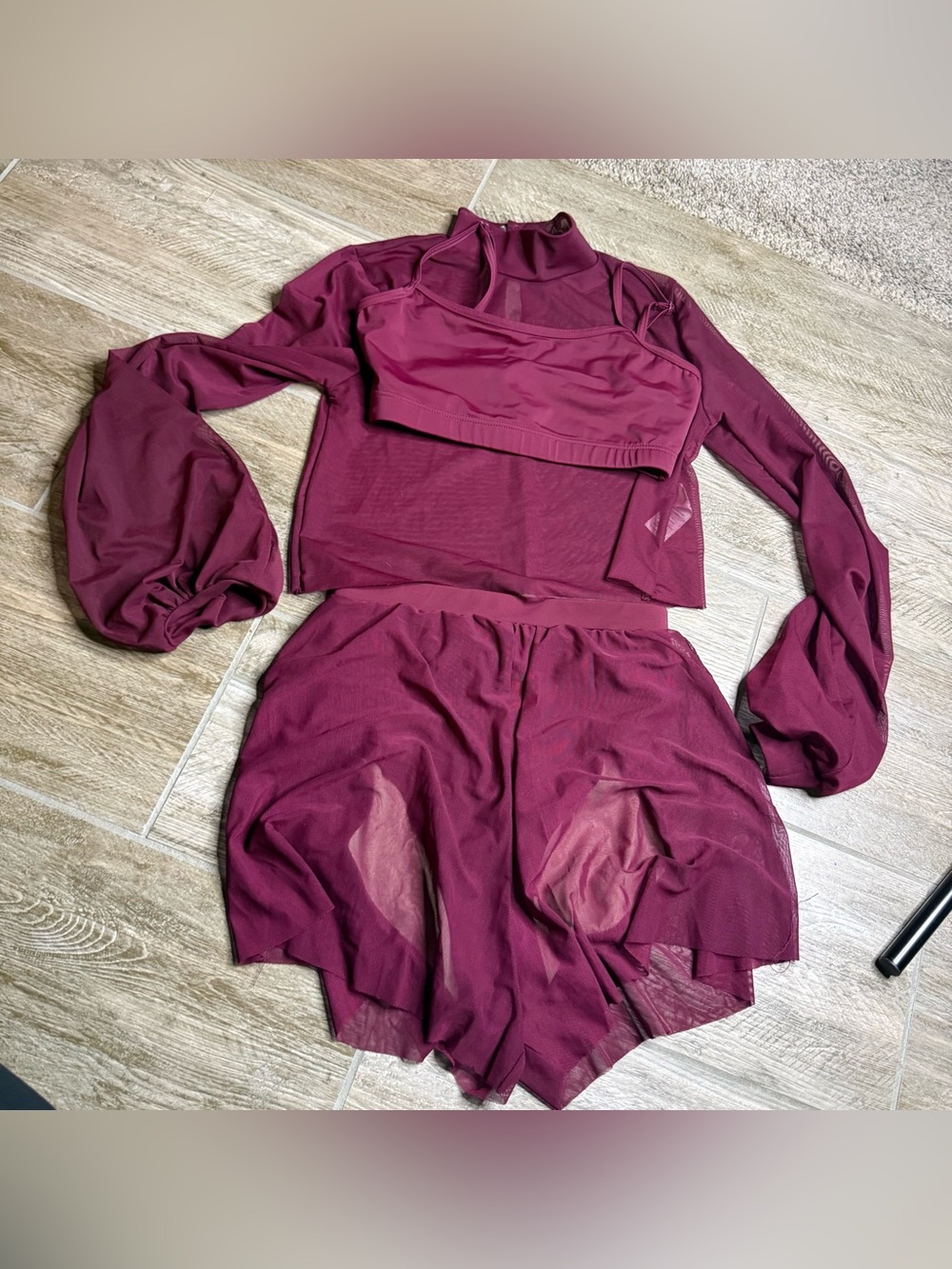Balera Burgundy Mesh Dance Costume 3-piece set